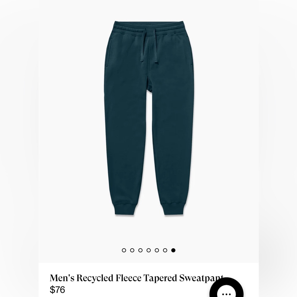 Richer Poorer recycled fleece green tapered sweatpant, size medium